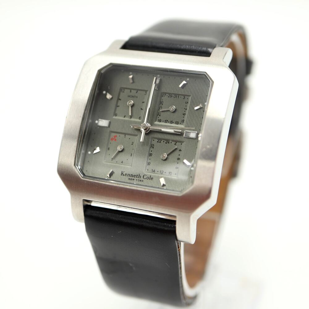 Kenneth Cole Full Calendar Unisex Watch 33mm Green Gray Square Dial New Battery